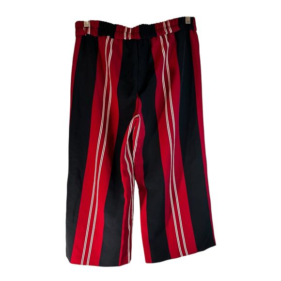 Attyre New York Striped Wide Leg Tie Waist Cropped Palazzo Red Black Pants 4 - Picture 2 of 8